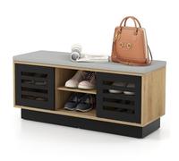 RELAX4LIFE Panca Scarpiera Legno con Cuscino, Panca Porta Scarpe con 6 Livelli e 3 Ripiani Regolabili, 2 Porte Scorrevoli, Risparmio di Spazio, Portascarpe per Ingresso, 99,5x34,5x46cm (Grigio)
