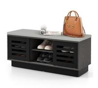 RELAX4LIFE Panca Scarpiera Legno con Cuscino, Panca Porta Scarpe con 6 Livelli e 3 Ripiani Regolabili, 2 Porte Scorrevoli, Risparmio di Spazio, Portascarpe per Ingresso, 99,5x34,5x46cm (Marrone)