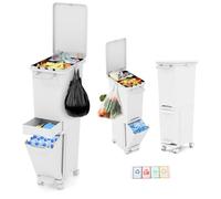 RELAX4LIFE Pattumiera con Raccolta Differenziata 32L, 3 Scomparti Interni, Cassetto e Apertura a Pedale, Maniglia, Gancio, Ideale per Uso Interno ed Esterno (BIANCO)