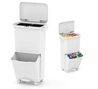 RELAX4LIFE Pattumiera Differenziata 36 L con 3 Scomparti (2 Secchi Estraibili 10L+Cestello Basculante da 16L), Ruote 360° con Freno, Pedale, Chiusura Silenziosa (36L-Bianco)