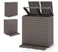 RELAX4LIFE Pattumiera Differenziata Esterno per Giardino a 1 o 2 Scomparti, con Vassoio per Liquidi, Coperchio e Maniglia,in Resina Resist. Intemperie(1, MARRONE, 235L)