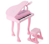 RELAX4LIFE Pianoforte per Bambini con 31 Tasti e Sgabello, Tastiera Pianoforte Elettronico con Microfono, Funzione di Registrazione e Riproduzione, Giocattolo Musicale per Bambini 3+ Anni (Rosa)