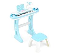 RELAX4LIFE Pianoforte per Bambini con 37 Tasti, Tastiera Elettronica con Microfono e Sgabello, Funzioni di Record e Playback, Pianoforte Giocattolo Regalo per Ragazza/Ragazzo (Blu)