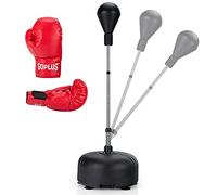 RELAX4LIFE Piattaforma Punching Ball da Boxe con Guanti Professionali, Palla Veloce da Boxe, Base Riempibile con Dischetti a Ventosa, Palo Telescopico con Altezza Regolabile 140/158 cm
