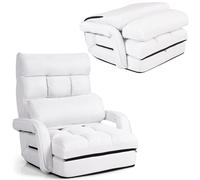 RELAX4LIFE Poltrona Pieghevole con Cuscino, Sedia da Terra Regolabile in 5 Livelli, Divano e Letto, Poltrona Reclinabile, Ergonomico, Comodo Tessuto e Imbottitura (BIANCO)