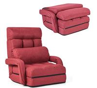 RELAX4LIFE Poltrona Pieghevole con Cuscino, Sedia da Terra Regolabile in 5 Livelli, Divano e Letto, Poltrona Reclinabile, Ergonomico, Comodo Tessuto e Imbottitura (ROSA)