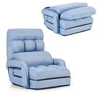 RELAX4LIFE Poltrona Pieghevole con Cuscino, Sedia da Terra Regolabile in 5 Livelli, Divano e Letto, Poltrona Reclinabile, Ergonomico, Comodo Tessuto e Imbottitura (BLU)