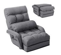 RELAX4LIFE Poltrona Pieghevole con Cuscino, Sedia da Terra Regolabile in 5 Livelli, Divano e Letto, Poltrona Reclinabile, Ergonomico, Comodo Tessuto e Imbottitura (GRIGIO)