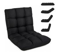 RELAX4LIFE Poltrona Relax da Terra, Nero,105cm,Effetto lino | Schienale Reclinabile in 14 Livelli/Struttura in Metallo e Base Antiscivolo, per Adulti e Bambini, Pavimento,Salotto
