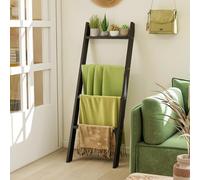 RELAX4LIFE Portasciugamani da Terra in Legno a 4 Livelli, Portasciugamani Decorativo Rustico, Scaffale a Scala per Bagno, Soggiorno e Camera da Letto, 51 x 8 x 137 cm (Nero)