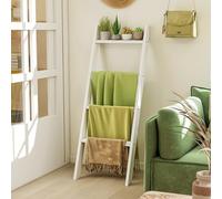 RELAX4LIFE Portasciugamani da Terra in Legno a 4 Livelli, Portasciugamani Decorativo Rustico, Scaffale a Scala per Bagno, Soggiorno e Camera da Letto, 51 x 8 x 137 cm (Bianco)