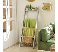 RELAX4LIFE Portasciugamani da Terra in Legno a 4 Livelli, Portasciugamani Decorativo Rustico, Scaffale a Scala per Bagno, Soggiorno e Camera da Letto, 51 x 8 x 137 cm (Grigio)
