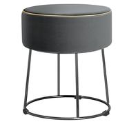 RELAX4LIFE Pouf Rotondo Imbottito, Sedia Moderno con Base Metallica Stabile e Piedini Antiscivolo, Sgabello da Vanity per Camera da Letto, Soggiorno e Tavolo da Toeletta (GRIGIO)