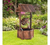 RELAX4LIFE Pozzo da Giardino, Pozzo Decorativo in Legno d'Abete con Tetto, Resistente alle Intemperie, Ideale per Giardino, Cortile e Terrazzo (Con Pompa)
