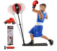 RELAX4LIFE Pungiball Bambini - Sacco da Boxe con Base a Pedale, Altezza Regolabile 85-130cm, Inclusi Guantini e Pompa Bambini 3-10 Anni