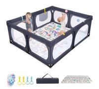 RELAX4LIFE Recinto per Bambini con Tappetino, Box Bambini Pieghevole Portatile con 4 Anelli e 50 Palline Oceaniche, Borsa Portaoggetti e Borsa per il Trasporto, Rete Traspirante, 189 x 158 cm (NERO)