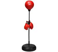 RELAX4LIFE Sacco da Boxe con Guantini per Adulti e Bambini - Punching Ball da Terra Altezza Regolabile da 120 a 154 cm, con Base Stabile Riempibile, Rosso Nero