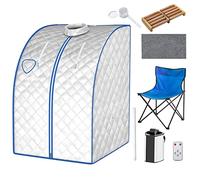 RELAX4LIFE Sauna a Vapore Portatile 3 L, Cabina Domestica per SPA, 9 Temperature Regolabili, 15-90 Minuti, Telecomando e Sedia, 1000W (Argento)