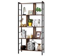 RELAX4LIFE Scaffale a 5 Ripiani, Libreria Anti Ribaltamento con Piedini di Livellamento, Mensola Moderna Multifunzionale per Camera/Soggiorno/Studio/Ufficio, 74x30x155 cm, Marrone
