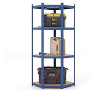 RELAX4LIFE Scaffale Angolare a 4 Ripiani, Scaffale Portaoggetti in Metallo Resistente con Kit Antiribaltamento, Scaffalatura Angolare Regolabile Multiuso per Magazzino, Dispensa (BLU)