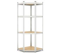 RELAX4LIFE Scaffale Angolare a 4 Ripiani, Scaffale Portaoggetti in Metallo Resistente con Kit Antiribaltamento, Scaffalatura Angolare Regolabile Multiuso per Magazzino, Dispensa (ARGENTO)