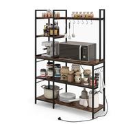 RELAX4LIFE Scaffale da Cucina con 5 Ripiani e 10 Ganci, Mensola Salvaspazio per Forno a Microonde, Scaffale Multiuso per Panettieri, con 6 Piedini Regolabili, Stile Industriale, 107 x 37 x 160 cm