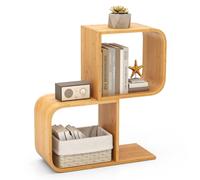 RELAX4LIFE Scaffale Libreria in Bambù, Scaffale Espositore per Decorazioni con 2 Cubi, Libreria Artistica a Forma di S per Ufficio, Studio e Soggiorno, 61 x 23 x 66,5 cm (2 Livelli)