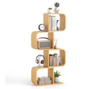 RELAX4LIFE Scaffale Libreria in Bambù, Scaffale Espositore per Decorazioni con 4 Cubi, Libreria Artistica a Forma di S per Ufficio, Studio e Soggiorno, 61 x 23 x 133,5 cm (4 Livelli)