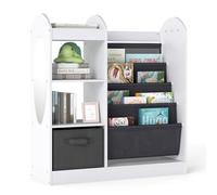 RELAX4LIFE Scaffale Portagiochi Bambini, Libreria con Specchio, 3 Ganci e Cassetto Rimovibile, Scaffale Montessori Bambini per Cameretta, Stanza Giochi e Asilo (Bianco)