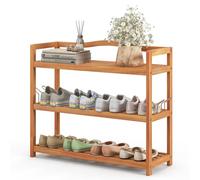 RELAX4LIFE Scarpiera a 2/3/5 Livelli, Scaffale Porta Scarpe in Legno di Acacia con 4/8 Ganci Metallici Laterali, Capacità 20 kg per Livello, Mobile di Stoccaggio per Ingresso (74 x 26 x 62 cm)