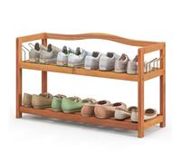 RELAX4LIFE Scarpiera a 2/3/5 Livelli, Scaffale Porta Scarpe in Legno di Acacia con 4/8 Ganci Metallici Laterali, Capacità 20 kg per Livello, Mobile di Stoccaggio per Ingresso (74 x 26 x 42 cm)