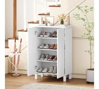 RELAX4LIFE Scarpiera a 4 Livelli, Mobile Portascarpe con 3 Ripiani Estraibili, Piano di Appoggio e 2 Ante, Kit Antiribaltamento Incluso, per Ingresso, Corridoio o Camera da Letto, 60x33,5x90cm