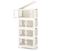 RELAX4LIFE Scatole Plastica con Coperchio, 3/4/5 Strati, Contenitori Plastica con Ruote, Portaoggetti Impilabili, Scatole Pieghevoli Multifunzionali per Vestiti Giocattol Libri Utensili (4 Strati)