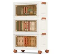 RELAX4LIFE Scatole Plastica con Coperchio, 3/4 Strati, Contenitori Plastica con Ruote, Portaoggetti Impilabili, Scatole Pieghevoli Multifunzionali per Vestiti Giocattol Libri (43,5cm,3 Strati)