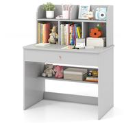 RELAX4LIFE Scrivania per Bambini con Spazio di Stoccaggio, Tavolo da Scrittura in Legno con Cassetto e Ripiano Aperto, Postazione di Lavoro per Studenti a Domicilio per Bambini 3+ (Grigio)