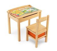 RELAX4LIFE Scrivania per Bambini in Legno con Sedia, Coperchio Apribile Contenitore, Cerniera, Gancio per Zaino e Scatola per Bambini di Età 3+ Anni,Regalo per Bambine e Bambini (Naturale)