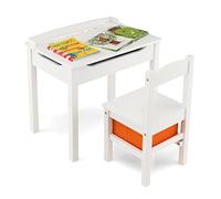 RELAX4LIFE Scrivania per Bambini in Legno con Sedia, Coperchio Apribile Contenitore, Cerniera, Gancio per Zaino e Scatola per Bambini di Età 3+ Anni,Regalo per Bambine e Bambini (Bianco)
