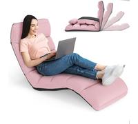 RELAX4LIFE Sedia a Sdraio Pieghevole da Pavimento con Schienale Regolabile e Funzione Sonno, Cuscino Morbido, Poggiapiedi Regolabile, Struttura Resistente 100 kg, per Gioco, Lettura e Pisolino (Rosa)