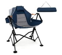 RELAX4LIFE Sedia da Campeggio con Seduta Imbottita e Poggiatesta, Inclinazione dello Schienale Regolabile, Portabicchieri, Struttura in Metallo, Sedia Pieghevole per Campeggio, BBQ, Viaggio (Blu)
