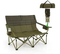 RELAX4LIFE Sedia da Campeggio Pieghevole per 2 Persone, Poltrona per Picnic con Braccioli Regolabili, Portabicchieri e Borsa da Trasporto, Sedia Portatile per Esterni, Max 272 KG (147x69x82cm,Verde)