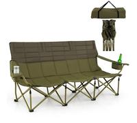 RELAX4LIFE Sedia da Campeggio Pieghevole per 3 Persone, Poltrona per Picnic con Braccioli Regolabili, Portabicchieri e Borsa da Trasporto, Sedia Portatile per Esterni, Max 408 KG (194x69x82cm,Verde)