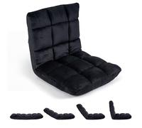 RELAX4LIFE Sedia da Terra Imbottita, Poltrona Pieghevole, Schienale Regolabile a 14 Livelli, Cuscino da Pavimento con Fodera in Peluche e Struttura in Acciaio, per Yoga, Meditazione (Nero)