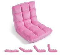 RELAX4LIFE Sedia da Terra Imbottita, Poltrona Pieghevole, Schienale Regolabile a 14 Livelli, Cuscino da Pavimento con Fodera in Peluche e Struttura in Acciaio, per Yoga, Meditazione (Rosa)