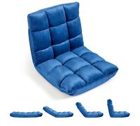 RELAX4LIFE Sedia da Terra Imbottita, Poltrona Pieghevole, Schienale Regolabile a 14 Livelli, Cuscino da Pavimento con Fodera in Peluche e Struttura in Acciaio, per Yoga, Meditazione (Blu)