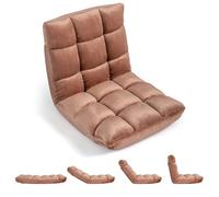RELAX4LIFE Sedia da Terra Imbottita, Poltrona Pieghevole, Schienale Regolabile a 14 Livelli, Cuscino da Pavimento con Fodera in Peluche e Struttura in Acciaio, per Yoga, Meditazione (Marrone Chiaro)