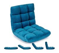 RELAX4LIFE Sedia da Terra Imbottita, Poltrona Pieghevole, Schienale Regolabile a 14 Livelli, Cuscino da Pavimento con Fodera in Peluche e Struttura in Acciaio, per Yoga, Meditazione (Azzurro)