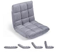 RELAX4LIFE Sedia da Terra Imbottita, Poltrona Pieghevole, Schienale Regolabile a 14 Livelli, Cuscino da Pavimento con Fodera in Peluche e Struttura in Acciaio, per Yoga, Meditazione (Grigio)