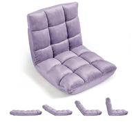 RELAX4LIFE Sedia da Terra Imbottita, Poltrona Pieghevole, Schienale Regolabile a 14 Livelli, Cuscino da Pavimento con Fodera in Peluche e Struttura in Acciaio, per Yoga, Meditazione (Viola)