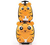 RELAX4LIFE Set 16''+12'' di Valigie per Bambini 2 in 1, 2 Pezzi, Trolly 16''+Zaino 12'', con Ruote Girevoli, Maniglia Retrattile, Zaino con Piedini in Plastica (Tigre)