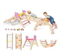 RELAX4LIFE Set da Arrampicata per Bambini, Triangolo di Arrampicata Pieghevole con Scivolo e Arco, Telaio in Legno, Palestrina Montessori Interno per Bambini 1+ Anno (Colorato)